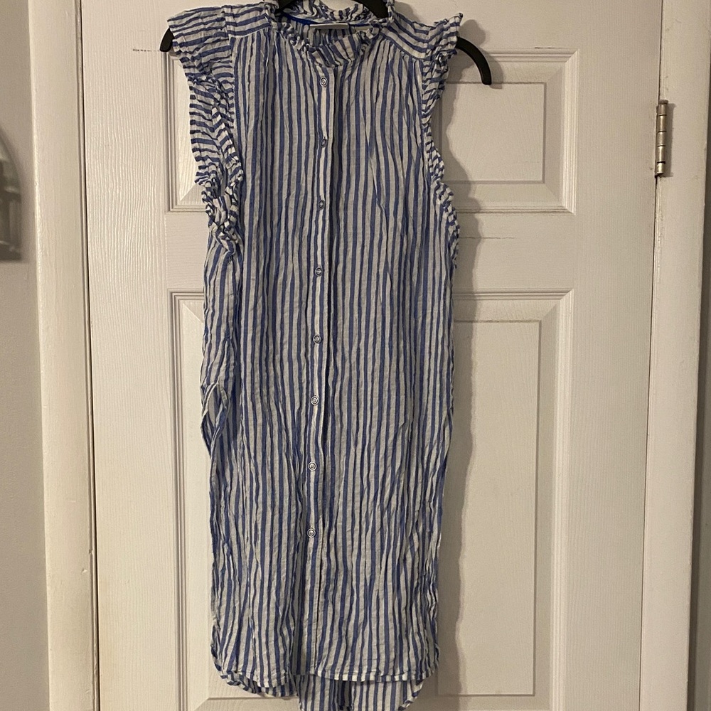 Anthropologie Maeve Blue and White Striped Sleeveless tunic